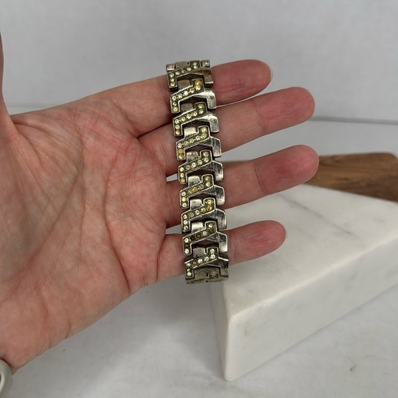 Vintage Art Deco bracelet 1930s-1940s clear Rhinestone glass chrome plate C22 - Picture 3 of 9
